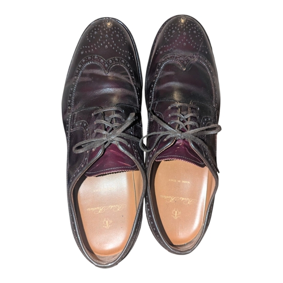 Brooks Brothers Made In Italy Wingtip Shoes Dark Brown Brogue Leather Lace